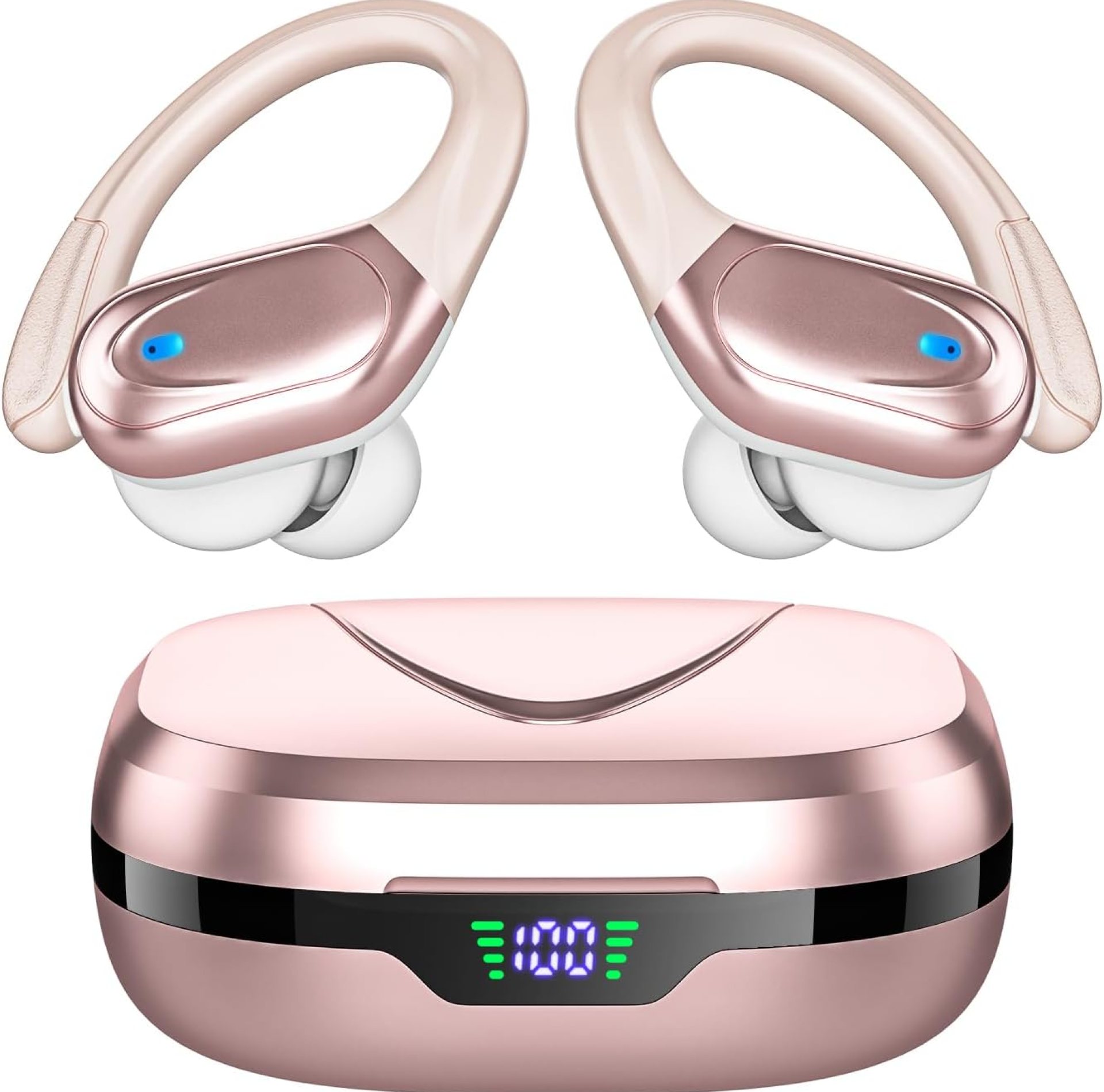 Wireless Earbuds, Sports Bluetooth Headphones, Ear Buds with 80hr Playtime, Noise Canceling, LED Power Display, IPX7 Waterproof Earphones for Workout/Running Rose Gold Wireless Earbuds, Sports Bluetooth Headphones, Ear Buds with 80hr Playtime, Noise Canceling, LED Power Display, IPX7 Waterproof Earphones for Workout/Running Rose Gold