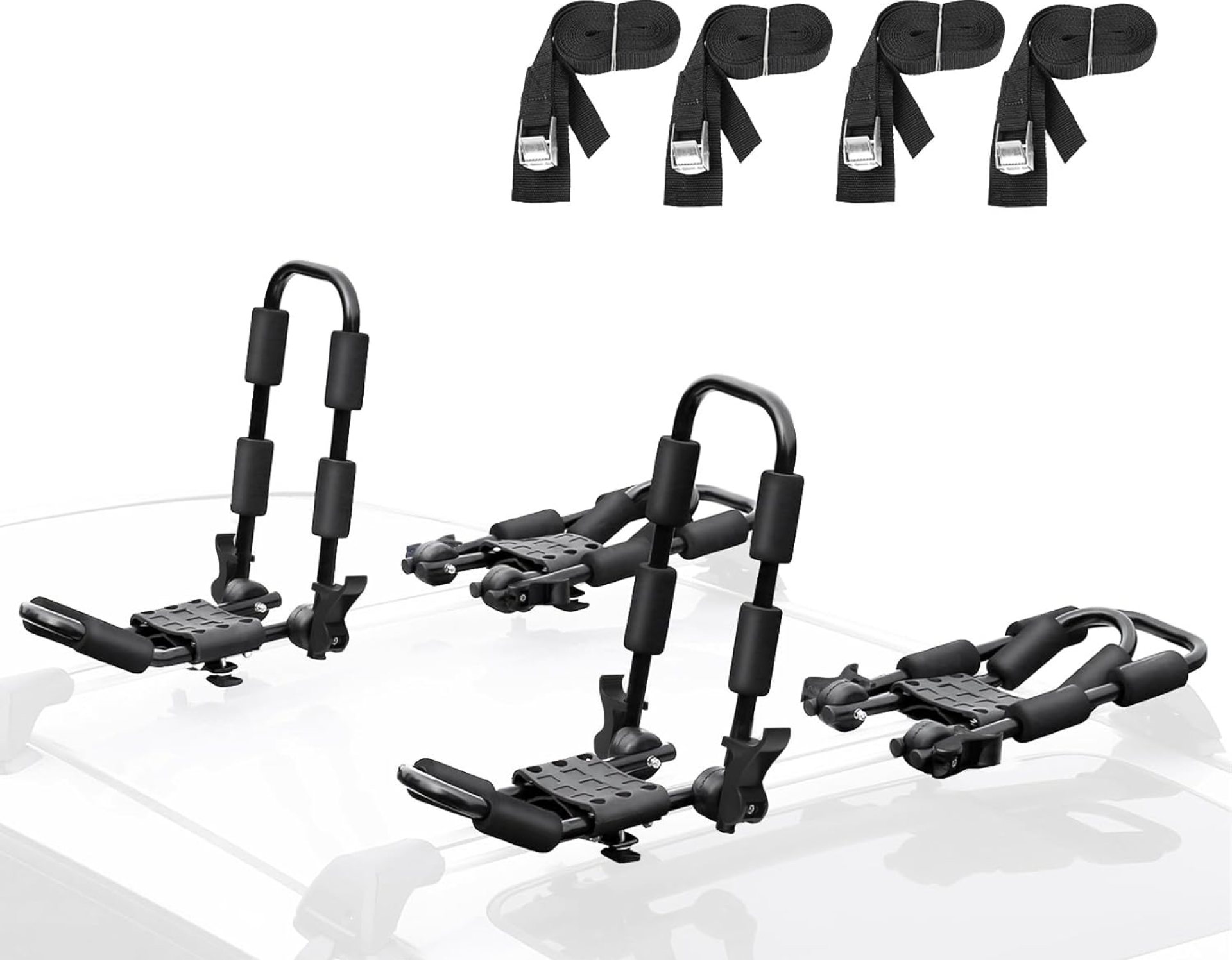 Leader Accessories Folding Kayak Rack 4 PCS/Set J Bar Car Roof Rack for Canoe Surf Board SUP On Roof Top Mount on SUV, Car and Truck Crossbar with 4 pcs Tie Down Straps Leader Accessories Folding Kayak Rack 4 PCS/Set J Bar Car Roof Rack for Canoe Surf Board SUP On Roof Top Mount on SUV, Car and Truck Crossbar with 4 pcs Tie Down Straps