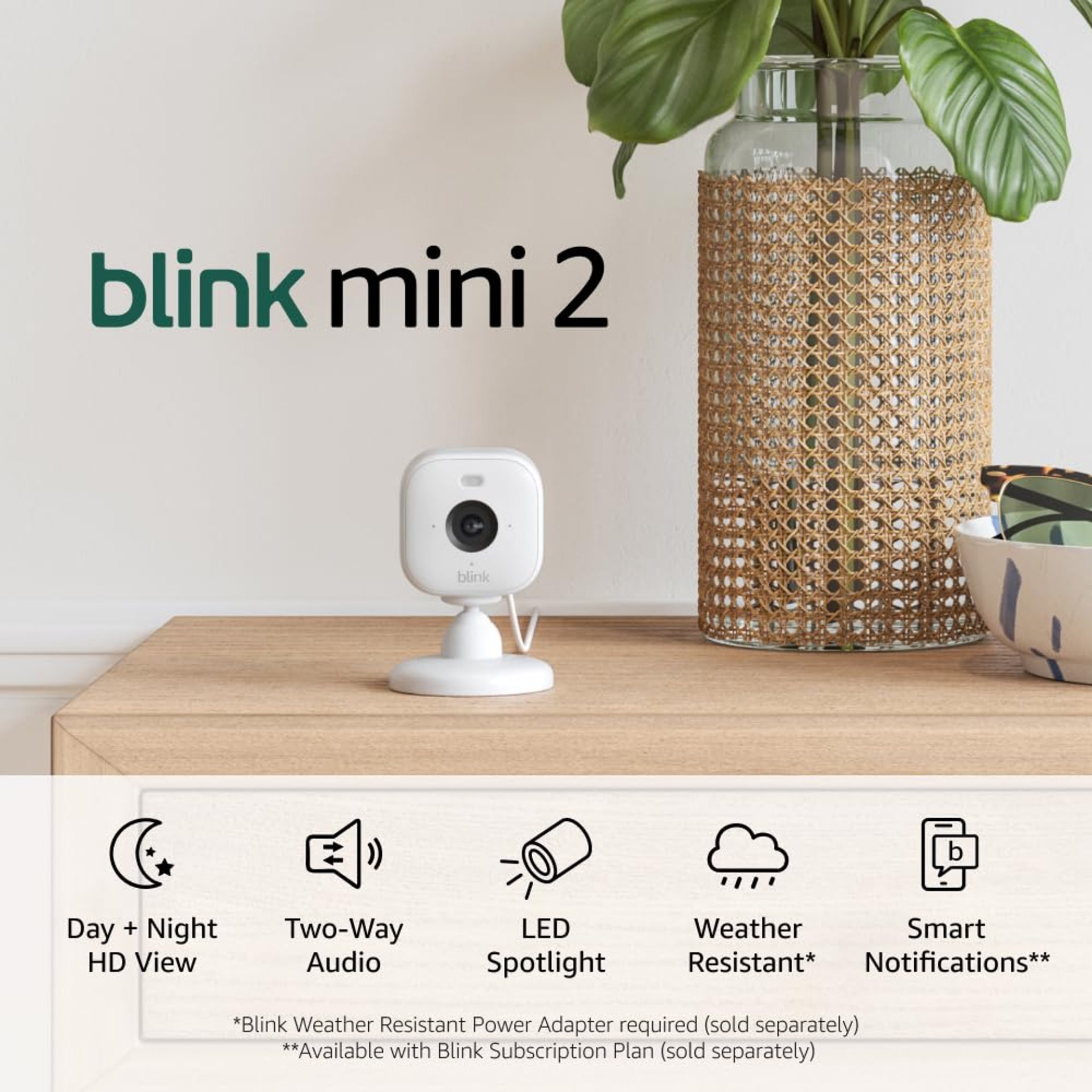 Blink Mini 2 (newest model), Plug-in smart security camera, HD night view in color, built-in spotlight, two-way audio, motion detection, Works with Alexa (White) Blink Mini 2 (newest model), Plug-in smart security camera, HD night view in color, built-in spotlight, two-way audio, motion detection, Works with Alexa (White)