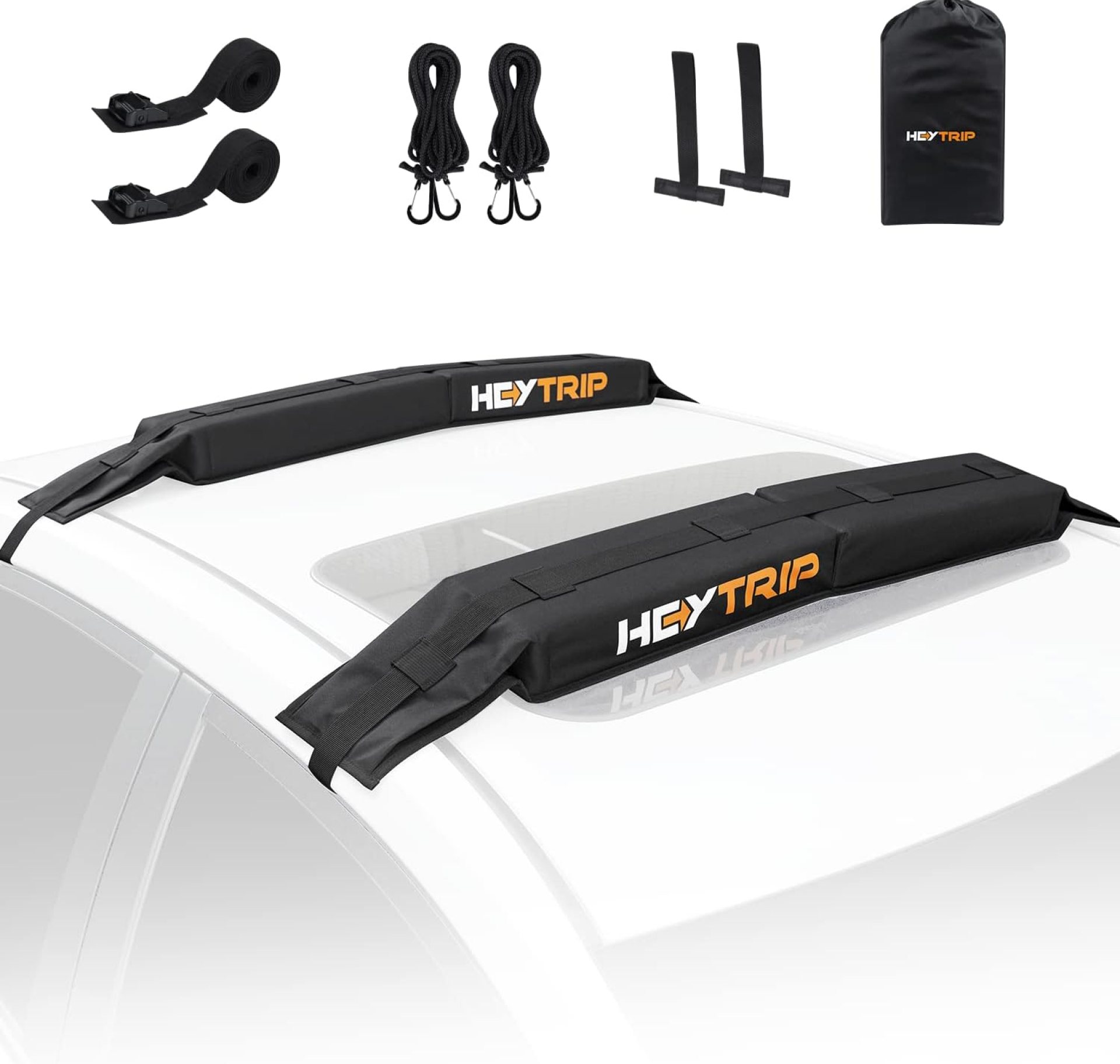HEYTRIP Universal Soft Roof Rack Pads for Kayak/Surfboard/SUP/Canoe with 15FT Tie-Down Straps and Storage Bag HEYTRIP Universal Soft Roof Rack Pads for Kayak/Surfboard/SUP/Canoe with 15FT Tie-Down Straps and Storage Bag