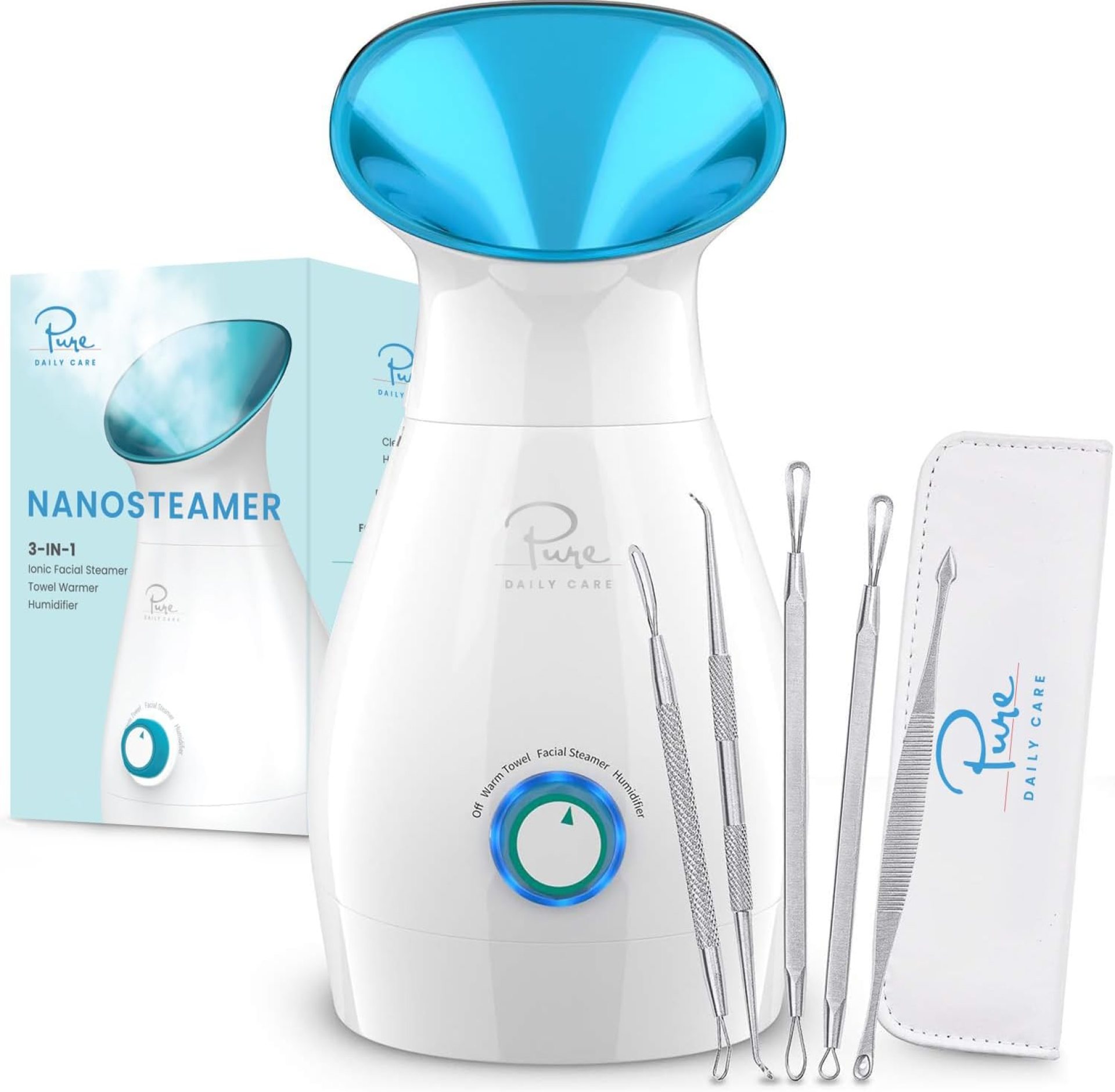 NanoSteamer Large 3-in-1 Nano Ionic Facial Steamer with Precise Temp Control – Humidifier – Unclogs Pores – Blackheads – Spa Quality – Bonus 5 Piece Stainless Steel Skin Kit (Teal) NanoSteamer Large 3-in-1 Nano Ionic Facial Steamer with Precise Temp Control – Humidifier – Unclogs Pores – Blackheads – Spa Quality – Bonus 5 Piece Stainless Steel Skin Kit (Teal)