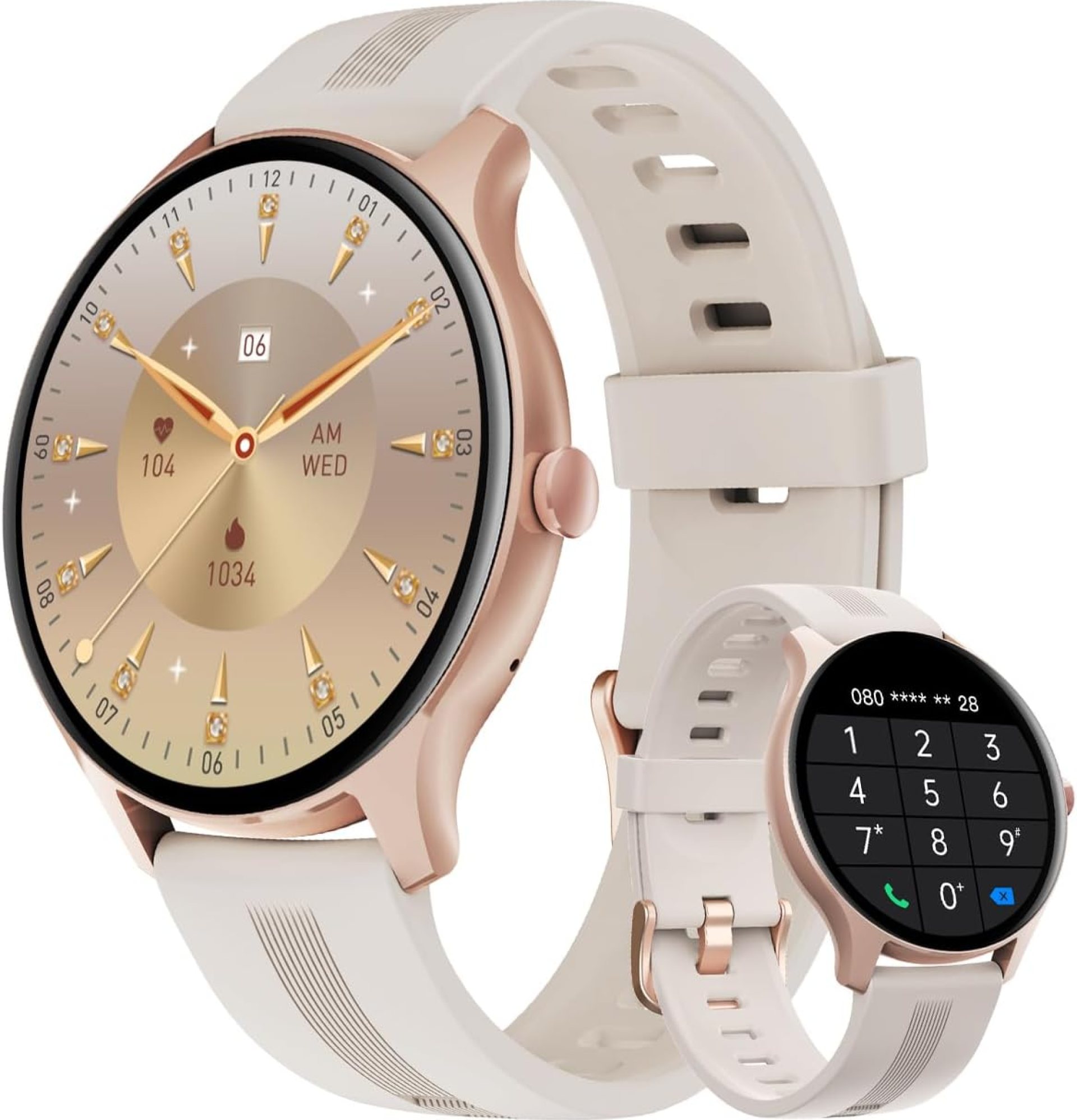 HUAKUA Smart Watches for Women Men (Answer/Make Calls) Compatible with iPhone/Android Phones, Round Smartwatch Fitness Tracker with Heart Rate Monitor Sleep/Steps Tracker Waterproof (Starlight/Gold) HUAKUA Smart Watches for Women Men (Answer/Make Calls) Compatible with iPhone/Android Phones, Round Smartwatch Fitness Tracker with Heart Rate Monitor Sleep/Steps Tracker Waterproof (Starlight/Gold)