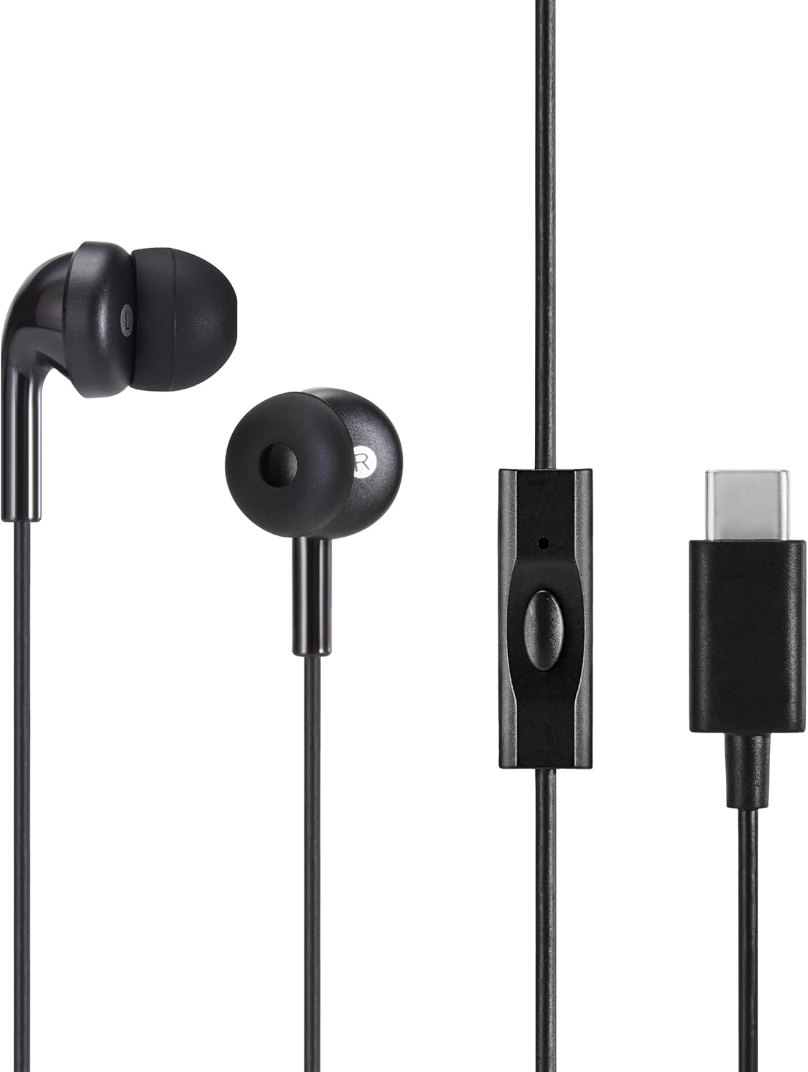 Amazon Basics USB-C Wired Earbuds with Microphone, In Ear Headphones, 4.2 ft long cable, S/M/L Ear Tips, One size, Black Amazon Basics USB-C Wired Earbuds with Microphone, In Ear Headphones, 4.2 ft long cable, S/M/L Ear Tips, One size, Black
