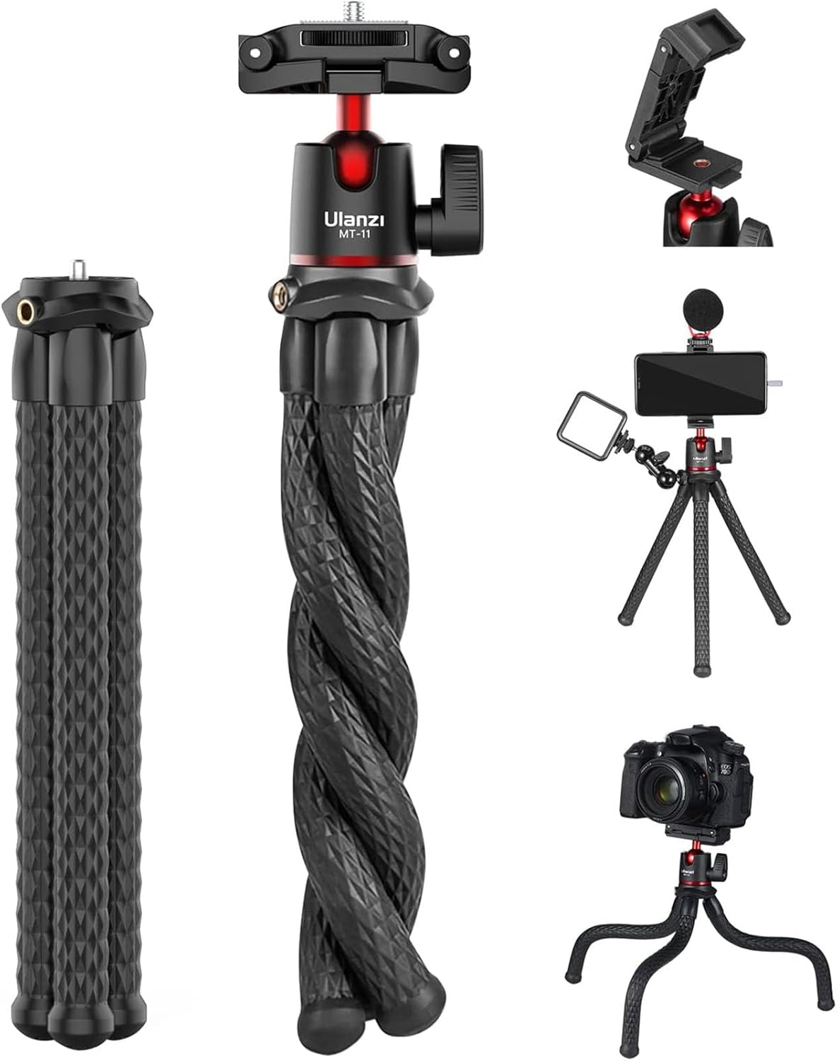 ULANZI Camera Tripod, Mini Flexible Stand with Hidden Phone Holder w Cold Shoe Mount, 1/4” Screw for Magic Arm, Universal for iPhone 16 15 14 Pro Max XS Max X 8 Samsung Canon Nikon Sony Cameras ULANZI Camera Tripod, Mini Flexible Stand with Hidden Phone Holder w Cold Shoe Mount, 1/4” Screw for Magic Arm, Universal for iPhone 16 15 14 Pro Max XS Max X 8 Samsung Canon Nikon Sony Cameras