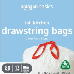 Amazon Basics 13 Gallon Tall Kitchen Drawstring Trash...