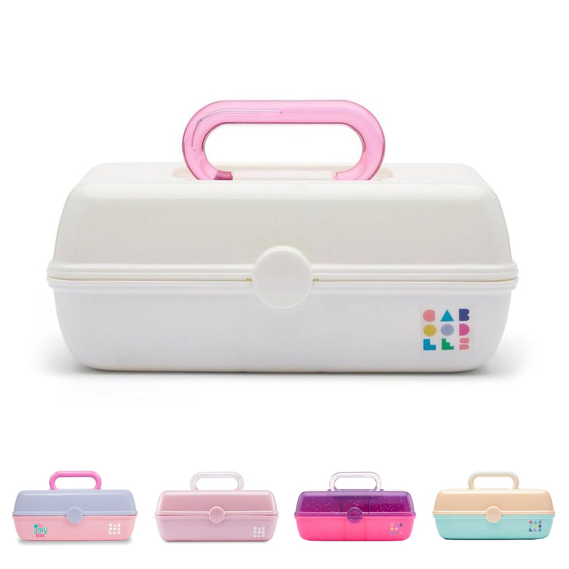 Caboodles Pretty in Petite Makeup Box, Two-Tone White on White, Hard Plastic Organizer Box, 2 Swivel Trays, Fashion Mirror, Secure Latch for Safe Travel Caboodles Pretty in Petite Makeup Box, Two-Tone White on White, Hard Plastic Organizer Box, 2 Swivel Trays, Fashion Mirror, Secure Latch for Safe Travel