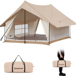 KingCamp Canvas Cabin Tent with Large Windows, Waterproof...