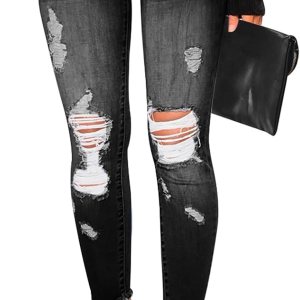 KUNMI Women’s Skinny Ripped Trendy Jeans Distressed...