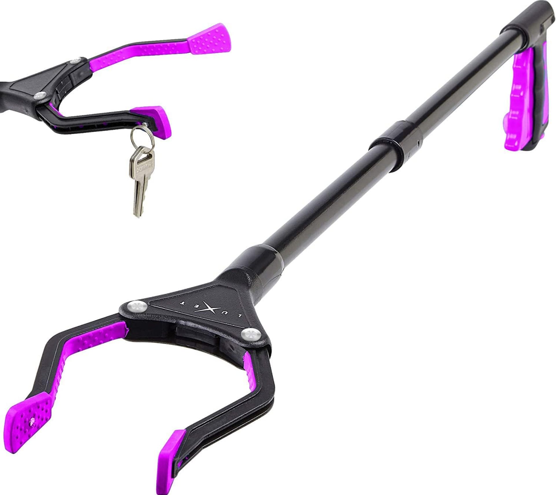 Grabber Reacher Tool, Long Steel Foldable Pick Up Stick, Strong Grip Magnetic Tip for Store Shelves, Lightweight Trash Picker Claw Reacher Grabber Tool Elderly, by Luxet (1-Pack, Pink) Grabber Reacher Tool, Long Steel Foldable Pick Up Stick, Strong Grip Magnetic Tip for Store Shelves, Lightweight Trash Picker Claw Reacher Grabber Tool Elderly, by Luxet (1-Pack, Pink)