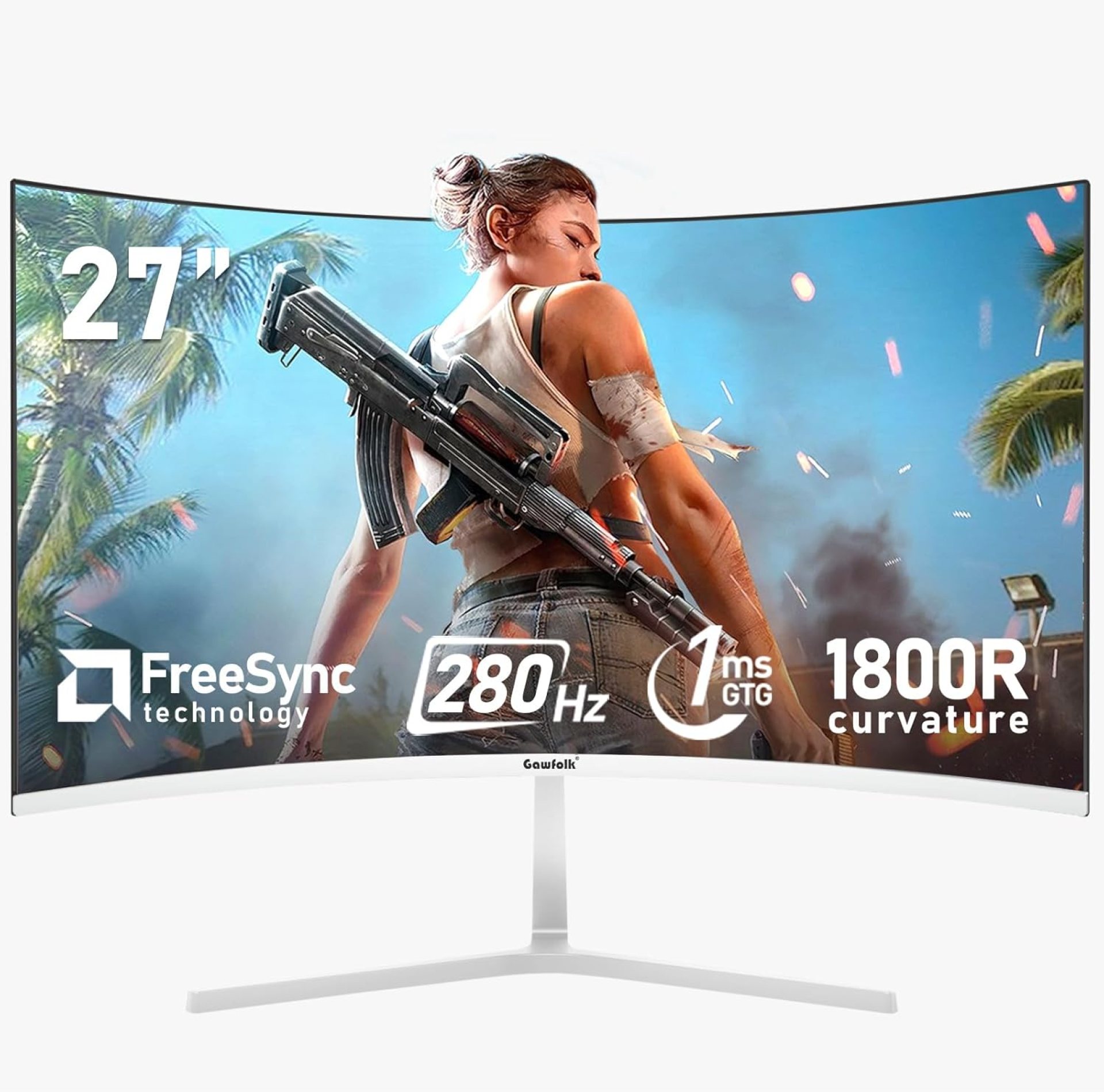 27 Inch PC Computer Screen,1800R Curved Gaming 280Hz Monitors, FHD 1080p 1ms, Freesync, 98% sRGB,178 ° Angle View HDMI2.0、DisplayPort, Compatible with Wall-Mounted 100 * 100MM-White 27 Inch PC Computer Screen,1800R Curved Gaming 280Hz Monitors, FHD 1080p 1ms, Freesync, 98% sRGB,178 ° Angle View HDMI2.0、DisplayPort, Compatible with Wall-Mounted 100 * 100MM-White