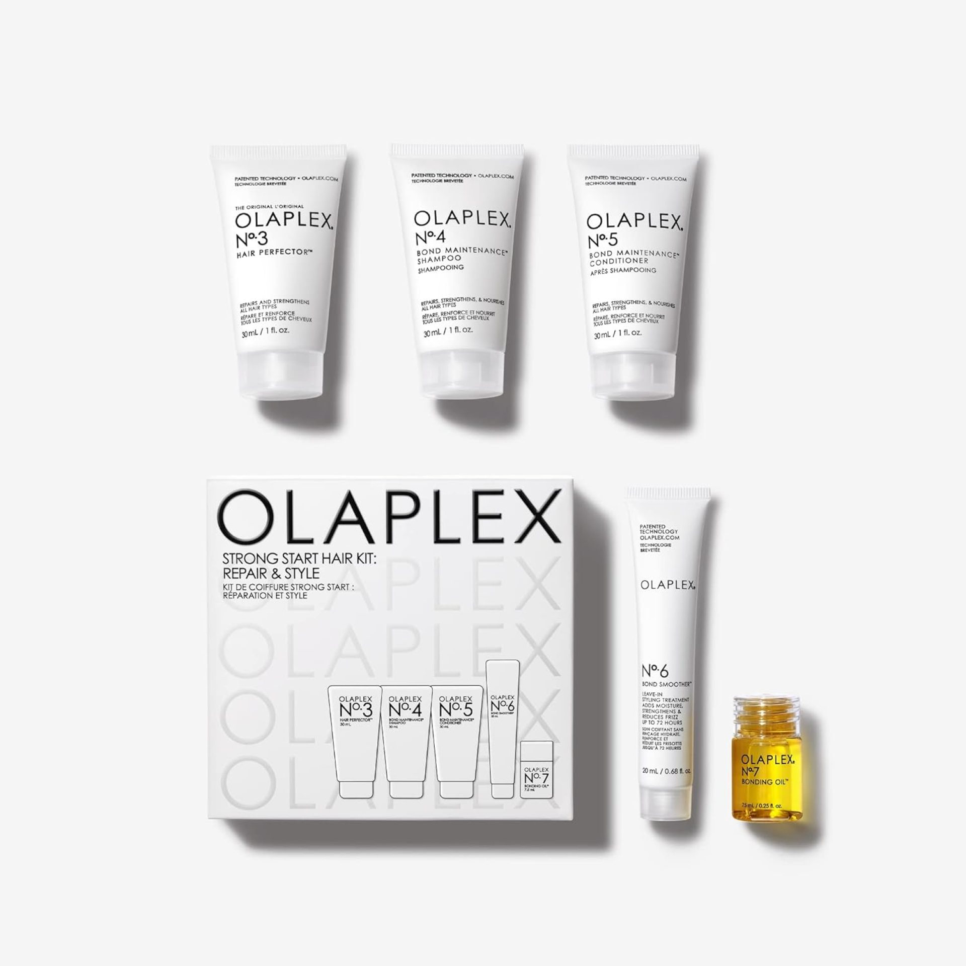 Olaplex Strong Start Haircare Kit: Repair & Style, No. 3, 4, 5, 6, 7, Strengthens & Adds Moisture, Frizz Control, Adds Maximum Shine, For All Hair Types Olaplex Strong Start Haircare Kit: Repair & Style, No. 3, 4, 5, 6, 7, Strengthens & Adds Moisture, Frizz Control, Adds Maximum Shine, For All Hair Types