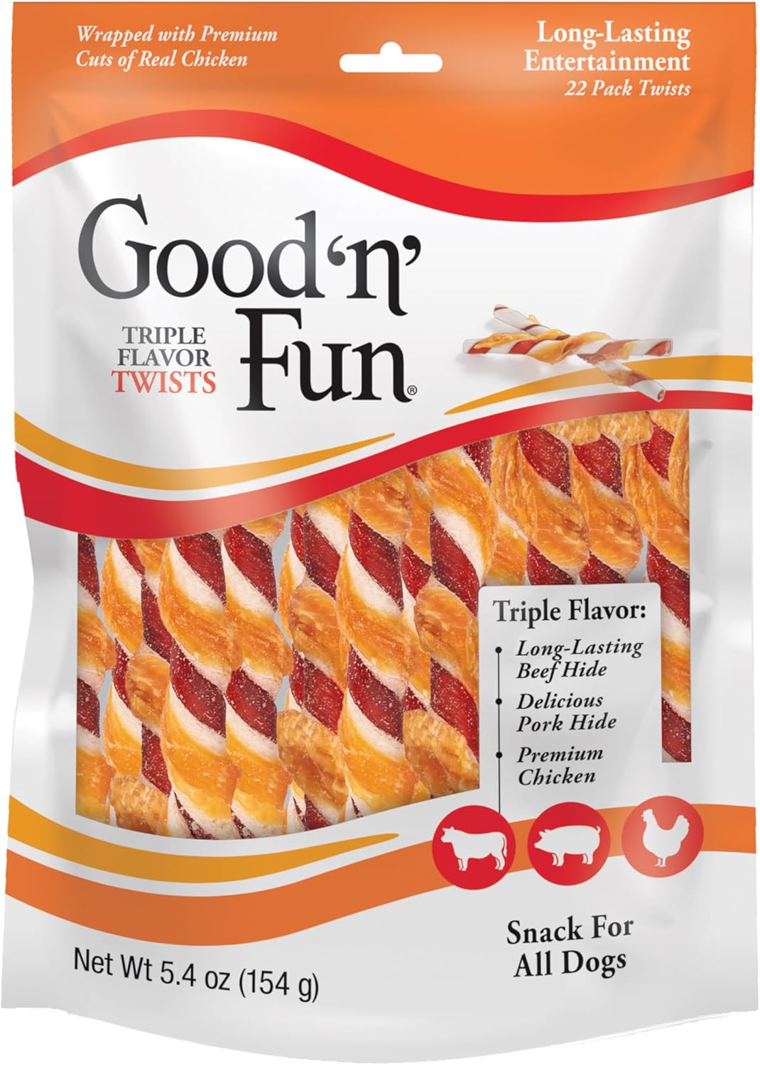 Good ‘N’ Fun Triple Flavor Twist Chews For Dogs, 22-Count Good ‘N’ Fun Triple Flavor Twist Chews For Dogs, 22-Count