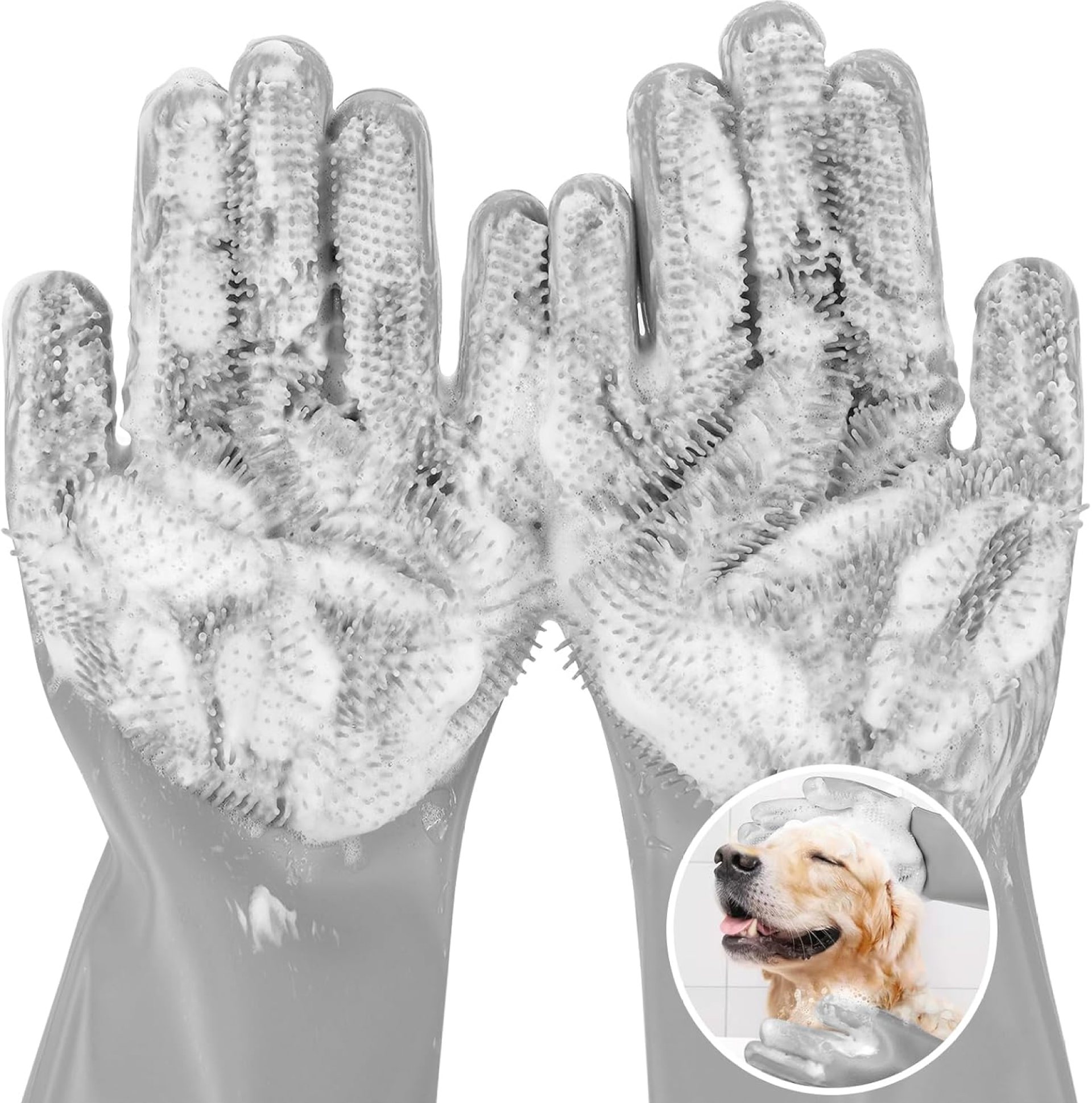 Pecute Pet Grooming Gloves, Large, Gray, Heat Resistant, High-Density Teeth, Silicone Dog Bathing Gloves with Enhanced Five Finger Design, for Washing, Bathing, and Massaging Pecute Pet Grooming Gloves, Large, Gray, Heat Resistant, High-Density Teeth, Silicone Dog Bathing Gloves with Enhanced Five Finger Design, for Washing, Bathing, and Massaging