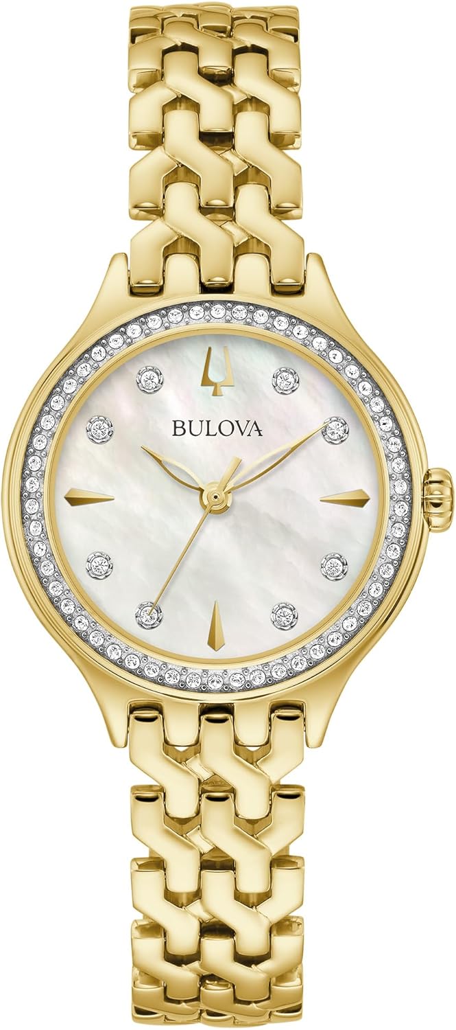 Bulova Ladies’ Classic Crystal Gold Stainless Steel 3-Hand Quartz Watch, Mother of Pearl Dial Bulova Ladies’ Classic Crystal Gold Stainless Steel 3-Hand Quartz Watch, Mother of Pearl Dial