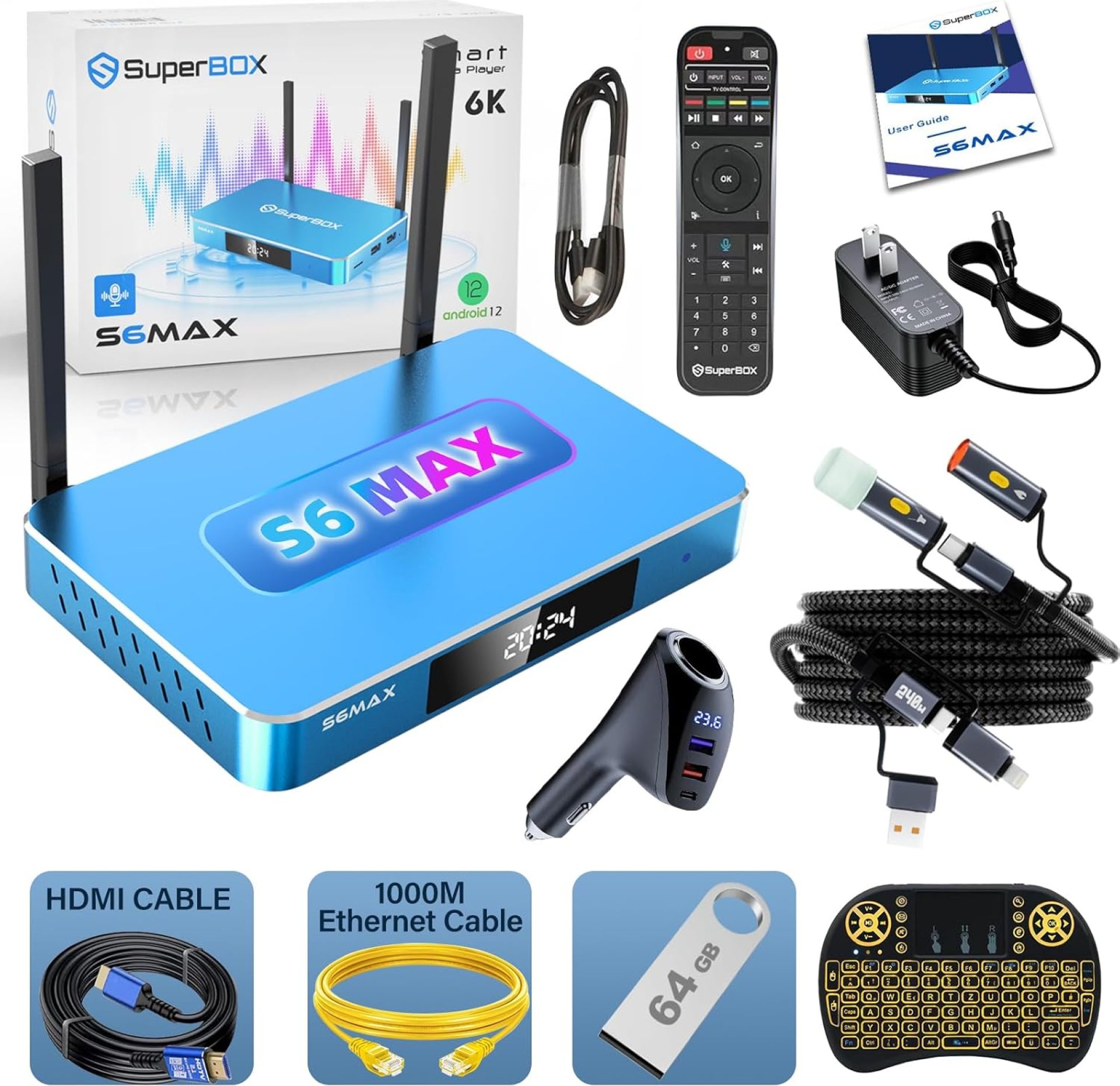 2025 S6 Max Bundle with Built in Voice Control System Time Shift, Android Smart Box Includes Voice Remote Detailed Setup Guide (Parental Control Time Included) 2025 S6 Max Bundle with Built in Voice Control System Time Shift, Android Smart Box Includes Voice Remote Detailed Setup Guide (Parental Control Time Included)