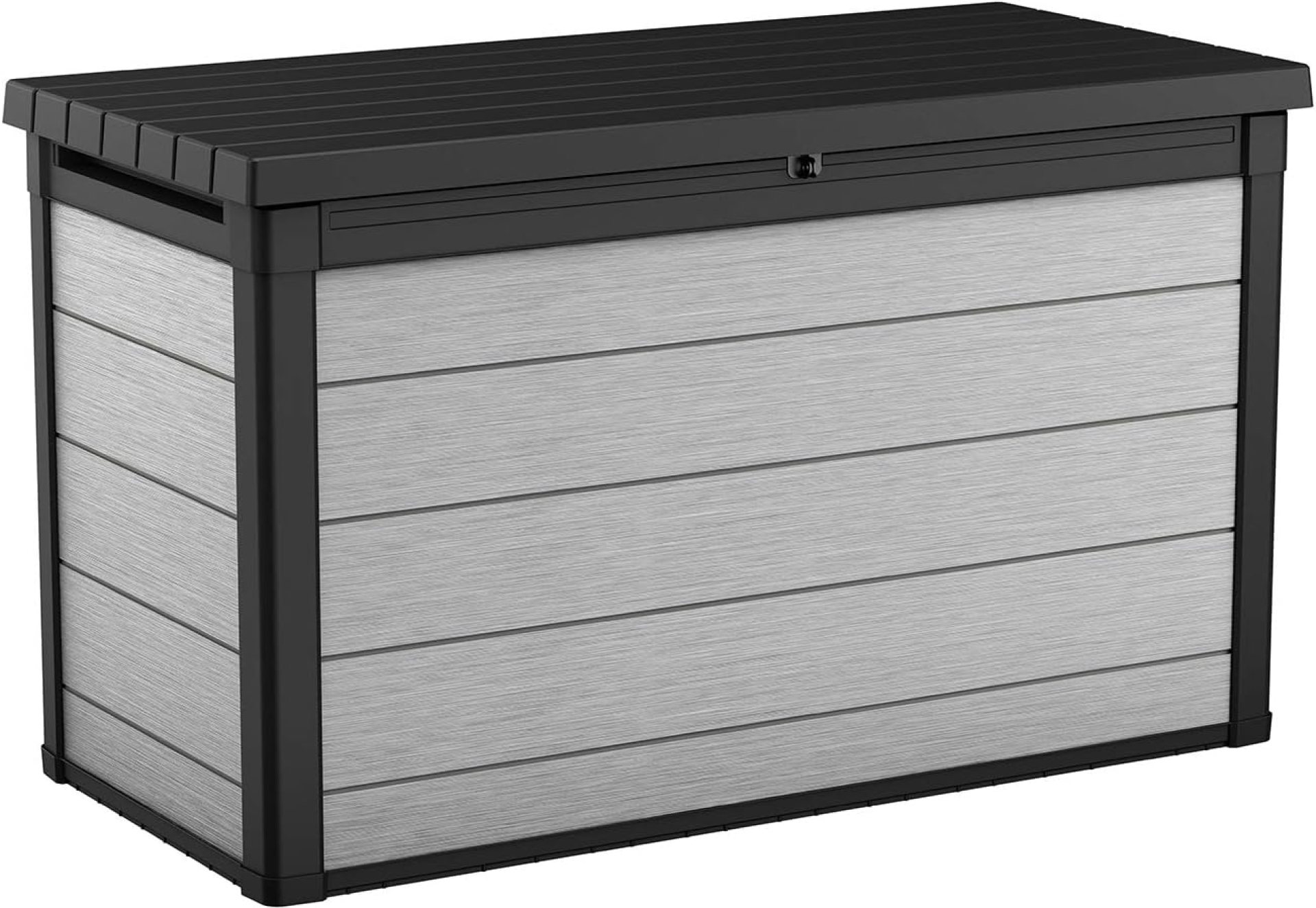 Keter Denali 200 Gallon Resin Large Deck Box with Double Wall 20mm Panels – Paintable and Drillable-Organization and Storage for Patio Storage Box and Outdoor Items, Grey & Black Keter Denali 200 Gallon Resin Large Deck Box with Double Wall 20mm Panels – Paintable and Drillable-Organization and Storage for Patio Storage Box and Outdoor Items, Grey & Black