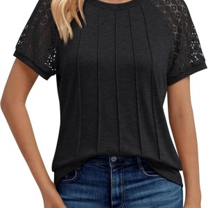 AUTOMET Womens T Shirts Lace Tops Fashion Short Sleeve...