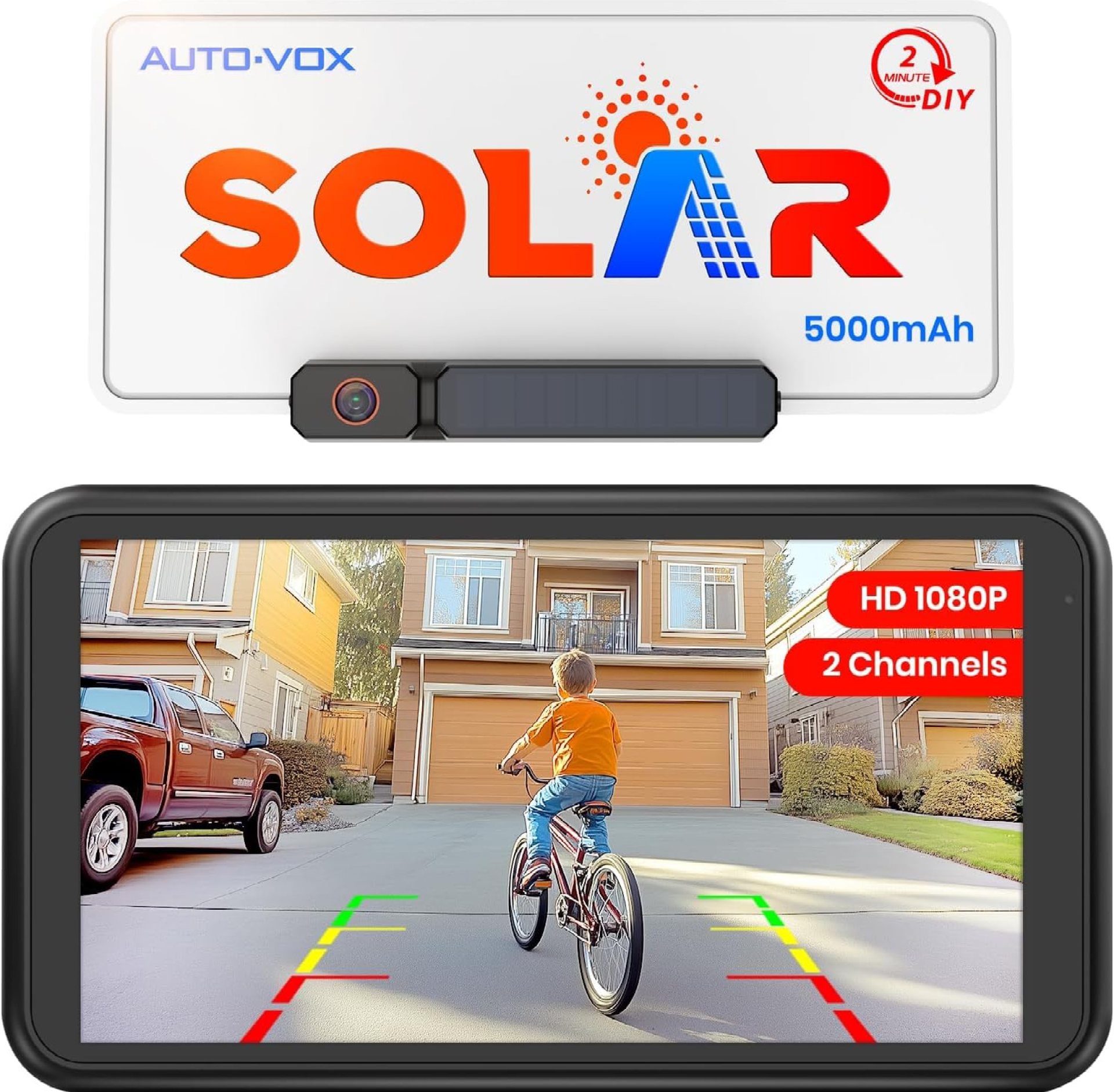 AUTO-VOX Solar Wireless Backup Camera with 5″ 1080P Monitor: 5000mAh Battery 2 Mins DIY Installation & 2 Split Screen Back Up Camera, IP69K Waterproof Reverse Camera for Car, Van, SUV, Truck, Trailer AUTO-VOX Solar Wireless Backup Camera with 5″ 1080P Monitor: 5000mAh Battery 2 Mins DIY Installation & 2 Split Screen Back Up Camera, IP69K Waterproof Reverse Camera for Car, Van, SUV, Truck, Trailer