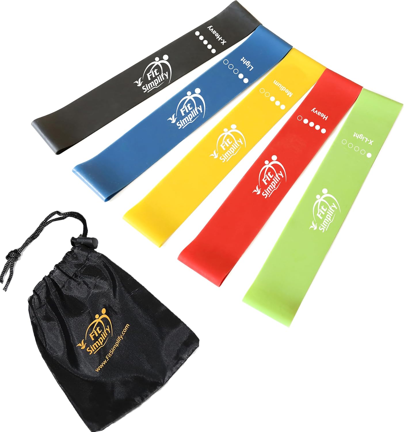 Fit Simplify Resistance Loop Exercise Bands with Instruction Guide and Carry Bag, Set of 5 Fit Simplify Resistance Loop Exercise Bands with Instruction Guide and Carry Bag, Set of 5