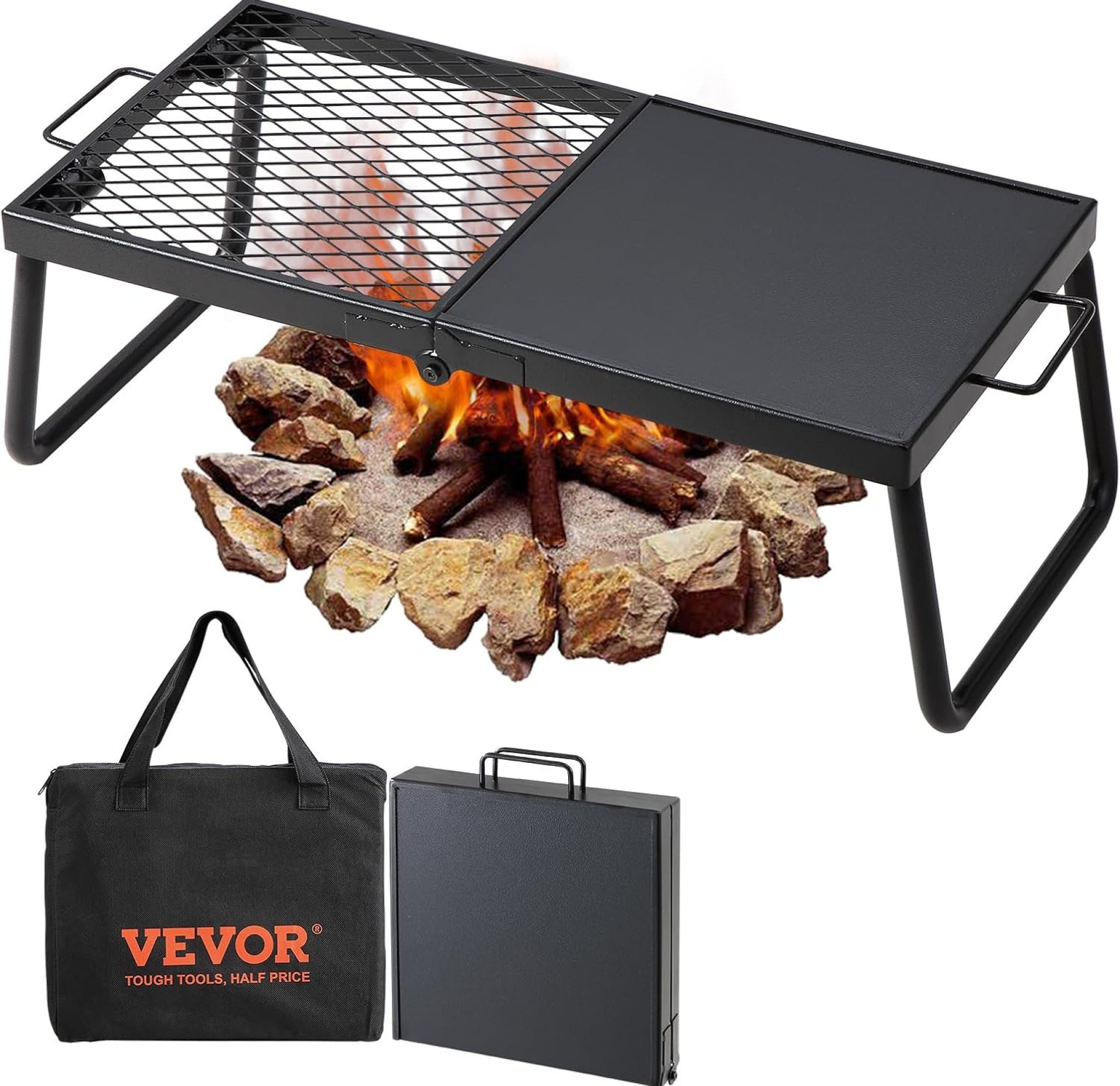 VEVOR Folding Campfire Grill, Heavy Duty Steel Mesh Grate, 22.4″ Portable Camping Grates Over Fire Pit, Camp Fire Cooking Equipment with Legs Carrying Bag, Grilling Rack for Outdoor Open Flame Cooking VEVOR Folding Campfire Grill, Heavy Duty Steel Mesh Grate, 22.4″ Portable Camping Grates Over Fire Pit, Camp Fire Cooking Equipment with Legs Carrying Bag, Grilling Rack for Outdoor Open Flame Cooking