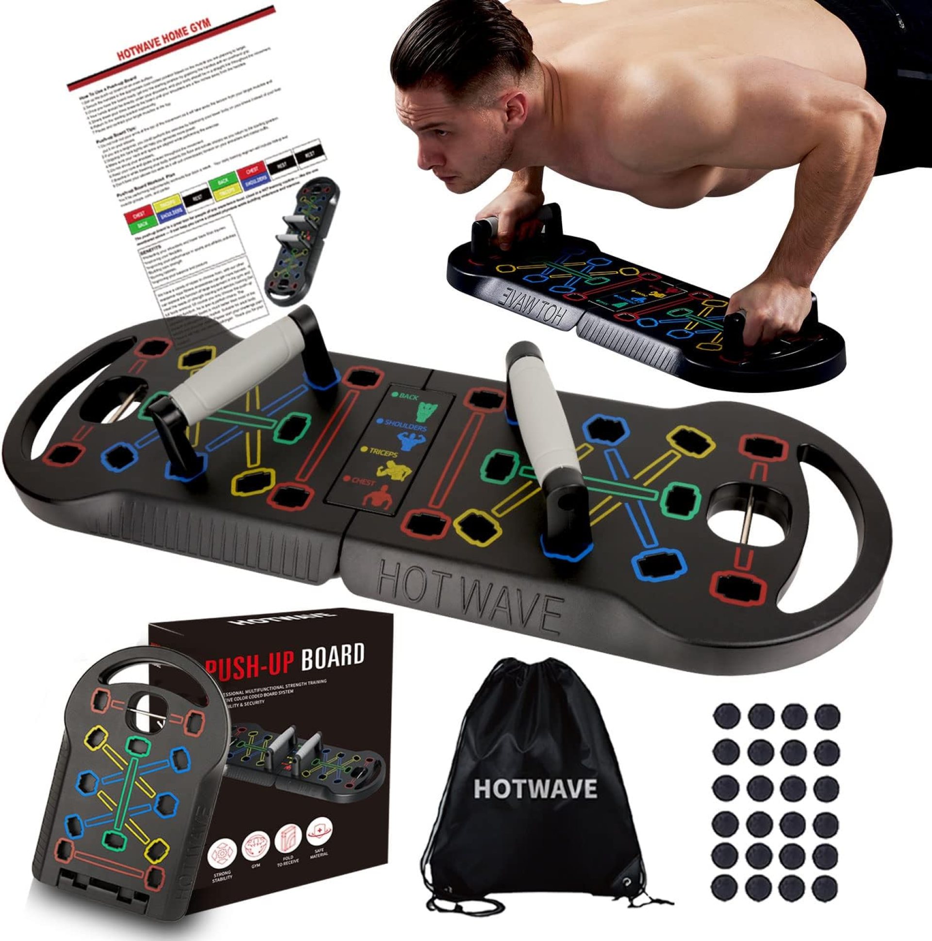 HOTWAVE Push Up Board Fitness, Portable Foldable 20 in 1 Push Up Bar at Home Gym, Pushup Handles for Floor. Professional Strength Training Equipment For Man and Women,Patent Pending HOTWAVE Push Up Board Fitness, Portable Foldable 20 in 1 Push Up Bar at Home Gym, Pushup Handles for Floor. Professional Strength Training Equipment For Man and Women,Patent Pending