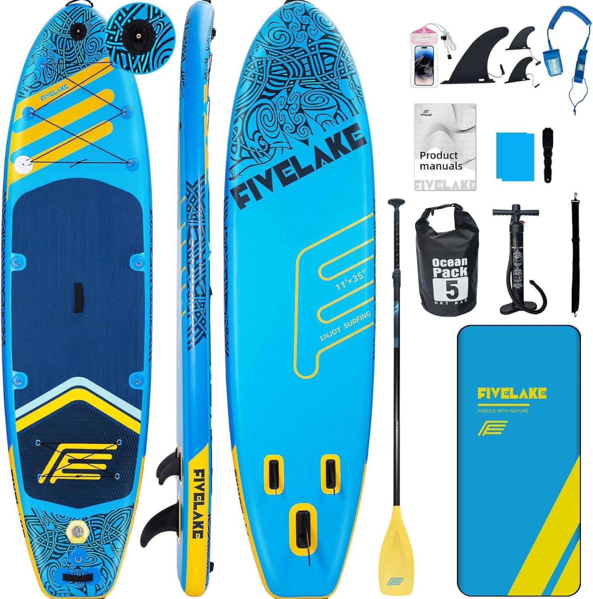 11′ x 35” x 6” Inflatable Stand Up Paddle Board Fishing SUP Capacity 430lb for Adults 120L Backpack, Carrying Strap, Double Action Pump, Waterproof Bag, Repair Kit 11′ x 35” x 6” Inflatable Stand Up Paddle Board Fishing SUP Capacity 430lb for Adults 120L Backpack, Carrying Strap, Double Action Pump, Waterproof Bag, Repair Kit