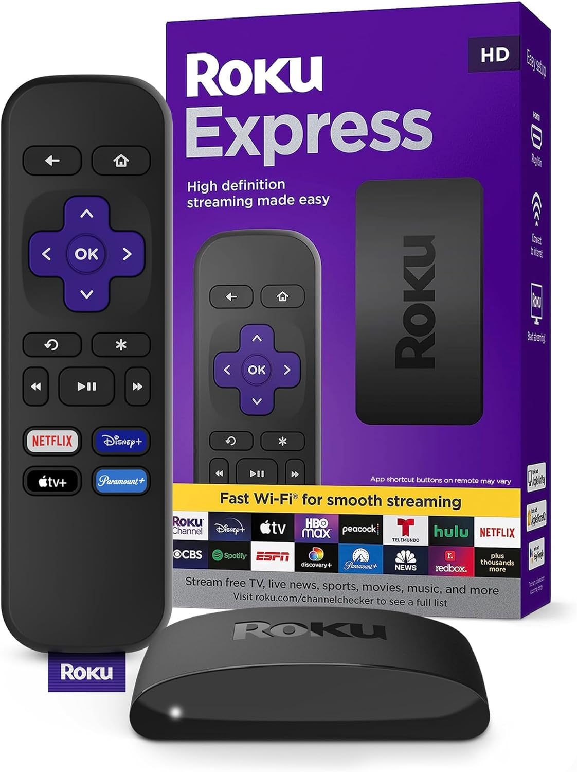 Roku Express | HD Roku Streaming Device with Standard Remote (no TV controls), Free & Live TV Roku Express | HD Roku Streaming Device with Standard Remote (no TV controls), Free & Live TV