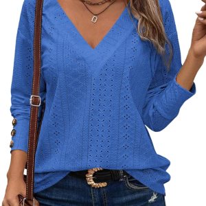 Dokotoo Women’s Tops Dressy Casual V Neck Long...