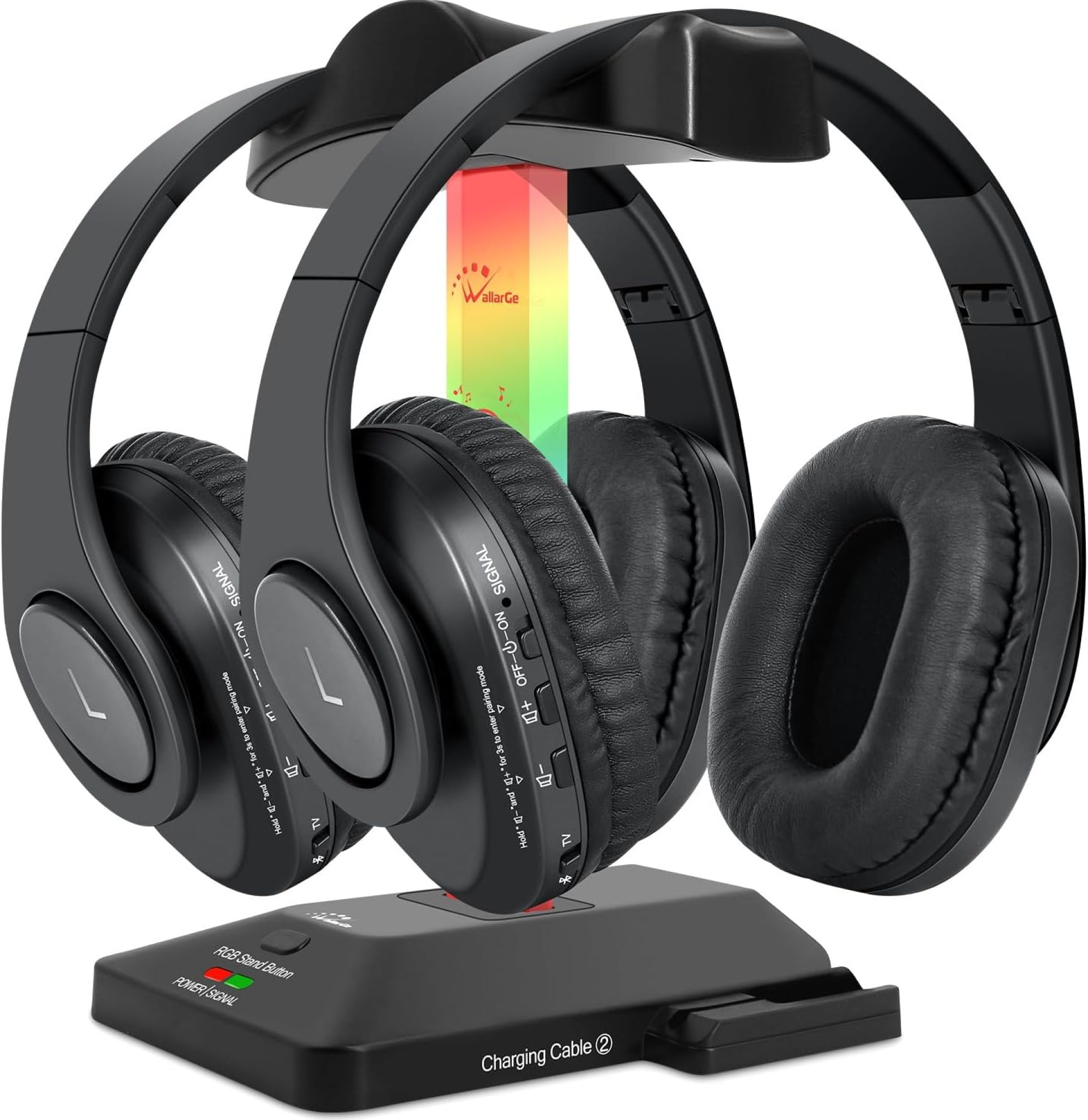 WallarGe Dual Wireless Headphones for TV Watching with RF Transmitter, Bluetooth Over-On Ear TV Headphones Wireless for Seniors, No Lip-Sync Delay, Plug & Play. Set of Two WallarGe Dual Wireless Headphones for TV Watching with RF Transmitter, Bluetooth Over-On Ear TV Headphones Wireless for Seniors, No Lip-Sync Delay, Plug & Play. Set of Two