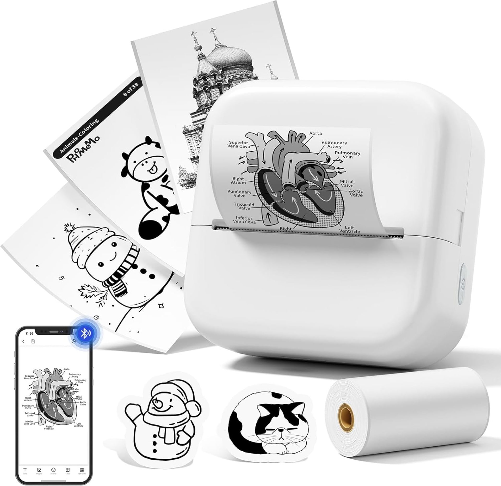 Mini Printer M02X Bluetooth Sticker Printer Portable Thermal Print Pod Pocket Sticker Maker Come with 1 Roll Paper for Notes, DIY Creation,Memories,Photo, List,Gift Mini Printer M02X Bluetooth Sticker Printer Portable Thermal Print Pod Pocket Sticker Maker Come with 1 Roll Paper for Notes, DIY Creation,Memories,Photo, List,Gift