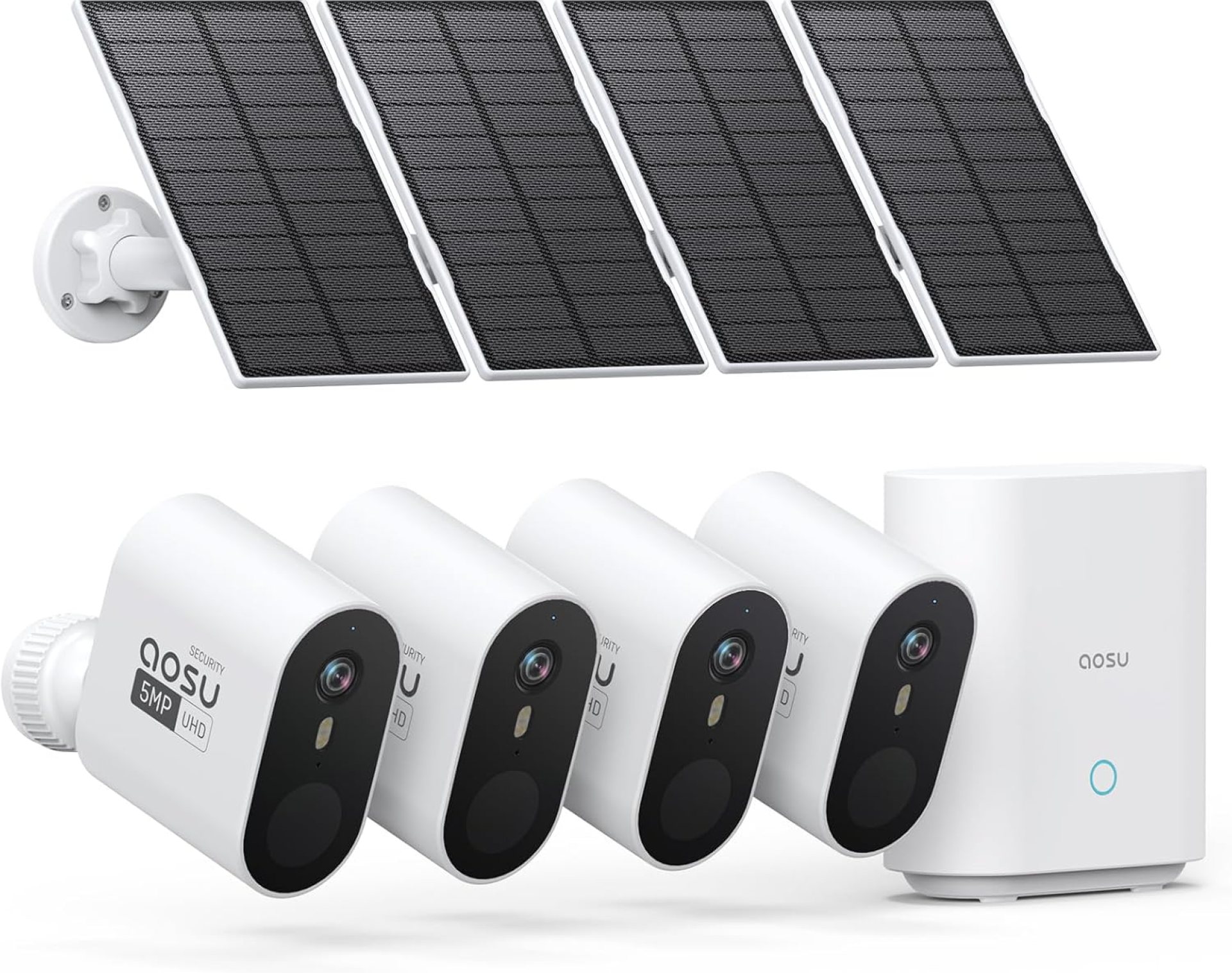 AOSU 3K/5MP Solar Security Cameras Outdoor Wireless, Ultra HD Video Home Security System 4-Cam Kit with 166° Ultra Wide Angle, Cam-to-Cam Sync, Color Night Vision, Spotlight & Siren, No Monthly Fees AOSU 3K/5MP Solar Security Cameras Outdoor Wireless, Ultra HD Video Home Security System 4-Cam Kit with 166° Ultra Wide Angle, Cam-to-Cam Sync, Color Night Vision, Spotlight & Siren, No Monthly Fees
