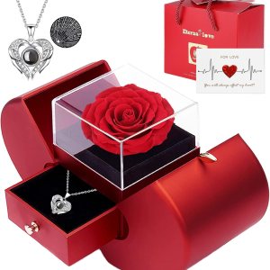 Preserved Real Rose with I Love You Necklace 100 Languages,...