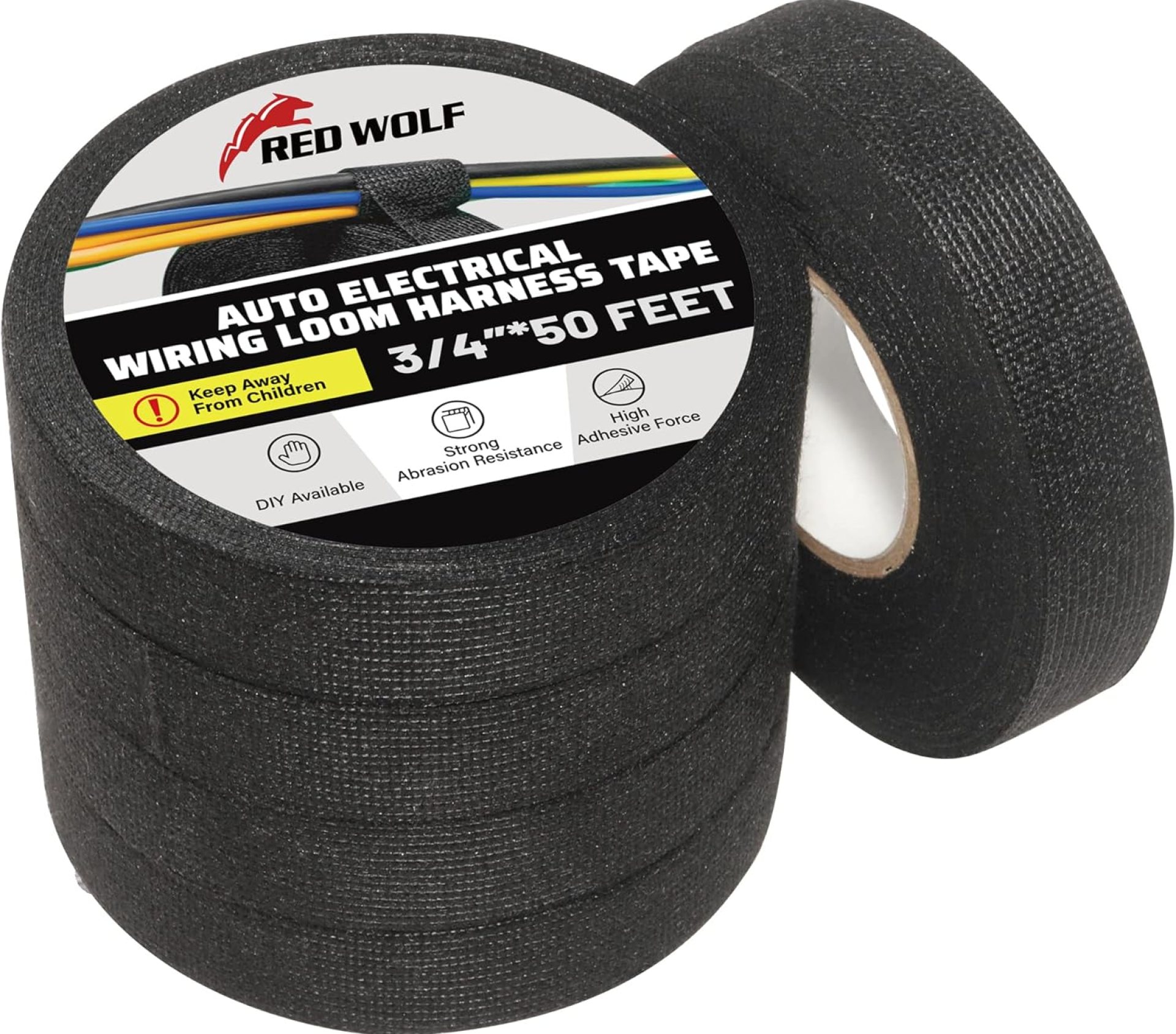 RED WOLF Wiring Harness Tape High Temp Wire Cable Loom Self-Adhesive Fabric Tape for Electrical Automotive Engine Harness Wrap Protection Noise Damping Cables Fixed 3/4 Inch x 50 FT 5 Rolls RED WOLF Wiring Harness Tape High Temp Wire Cable Loom Self-Adhesive Fabric Tape for Electrical Automotive Engine Harness Wrap Protection Noise Damping Cables Fixed 3/4 Inch x 50 FT 5 Rolls