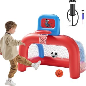 QPAU 2-in-1 Inflatable Toddler Basketball Hoop &...