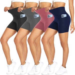 FULLSOFT 4 Pack Biker Shorts for Women with Pockets...