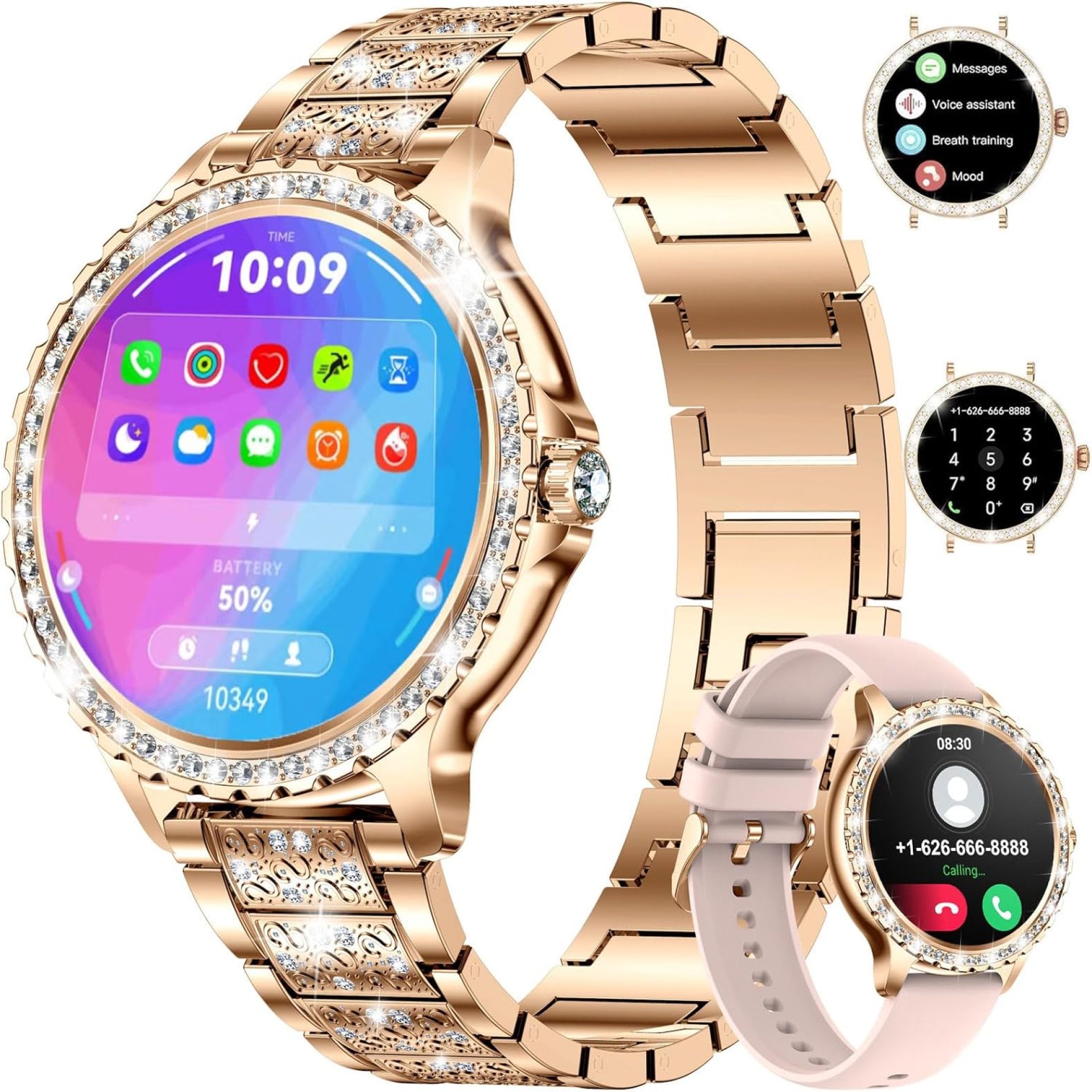 LIGE Smart Watch for Women(Answer/Make Calls),1.3″HD Diamonds Luxury Smartwatch for Android iPhone Phones,Fitness Trackers with 20+ Sport Modes/Heart Rate/IP68 Waterproof/SpO2/Sleep Monitor,Rose gold LIGE Smart Watch for Women(Answer/Make Calls),1.3″HD Diamonds Luxury Smartwatch for Android iPhone Phones,Fitness Trackers with 20+ Sport Modes/Heart Rate/IP68 Waterproof/SpO2/Sleep Monitor,Rose gold