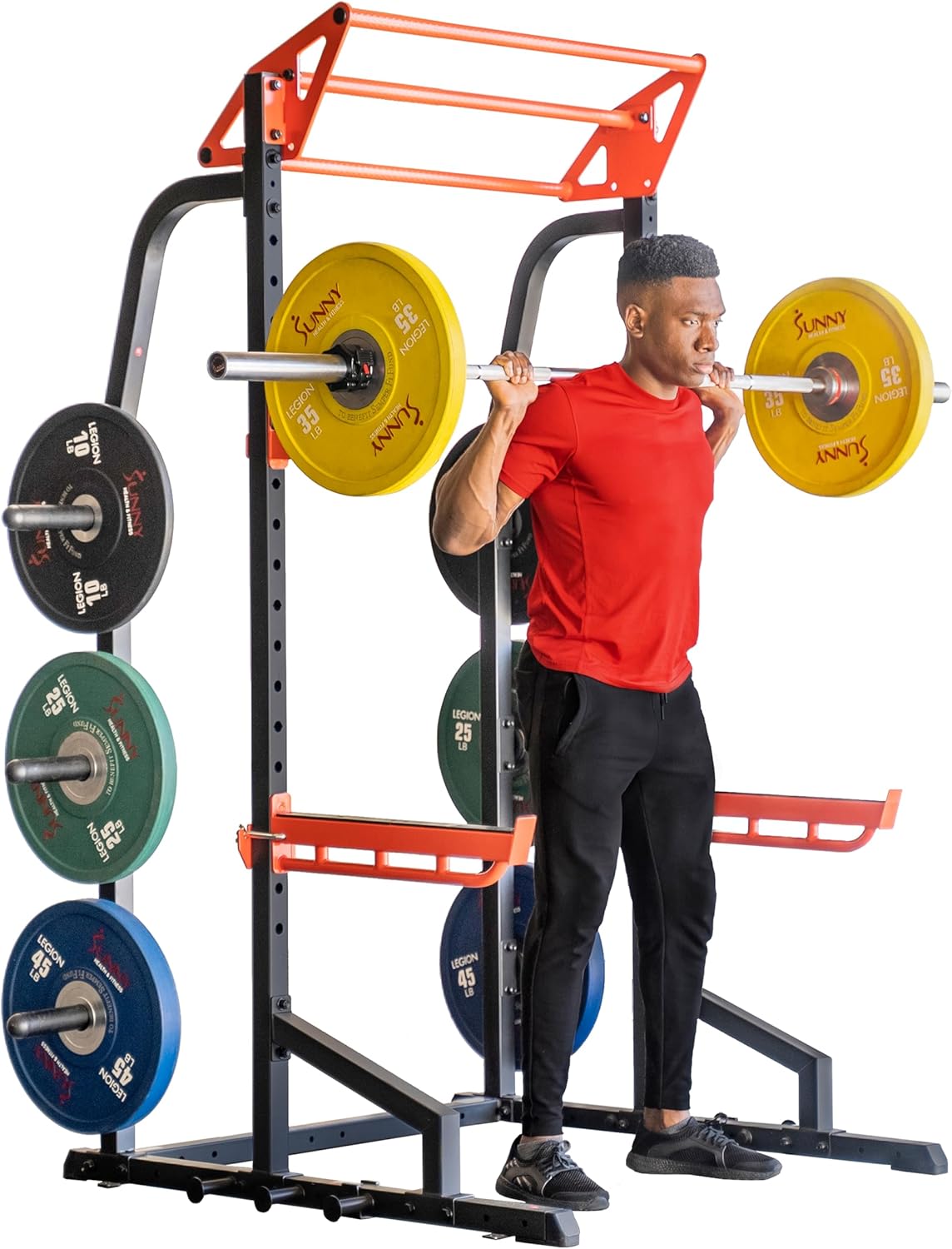 Sunny Health & Fitness Power Zone Half Rack Heavy Duty Performance Power Cage with J-Hooks, Adjustable Pull Up Bar Optional Bench with Dumbbell Rack, Premium Incline Bench, LAT Pull Down Attachment Sunny Health & Fitness Power Zone Half Rack Heavy Duty Performance Power Cage with J-Hooks, Adjustable Pull Up Bar Optional Bench with Dumbbell Rack, Premium Incline Bench, LAT Pull Down Attachment