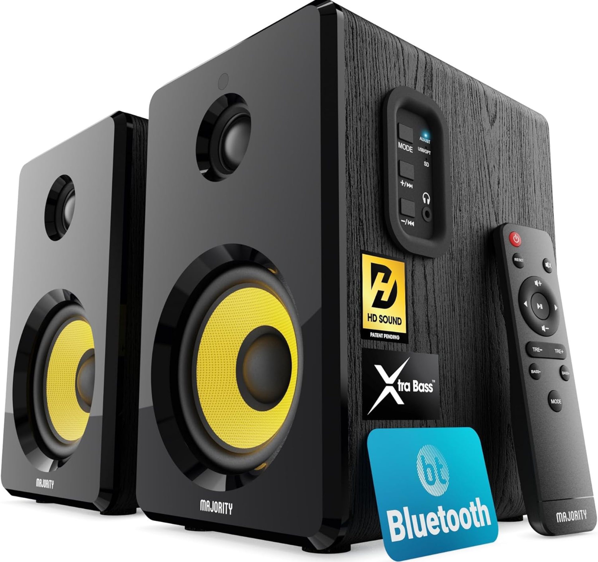 Majority Powered Bluetooth Bookshelf Speakers | Studio Monitors Speaker Set | 2.0 Home Studio Lecturers for PC & Turntables | Bluetooth Powered with RCA, Optical, USB & AUX Playback D40X Majority Powered Bluetooth Bookshelf Speakers | Studio Monitors Speaker Set | 2.0 Home Studio Lecturers for PC & Turntables | Bluetooth Powered with RCA, Optical, USB & AUX Playback D40X