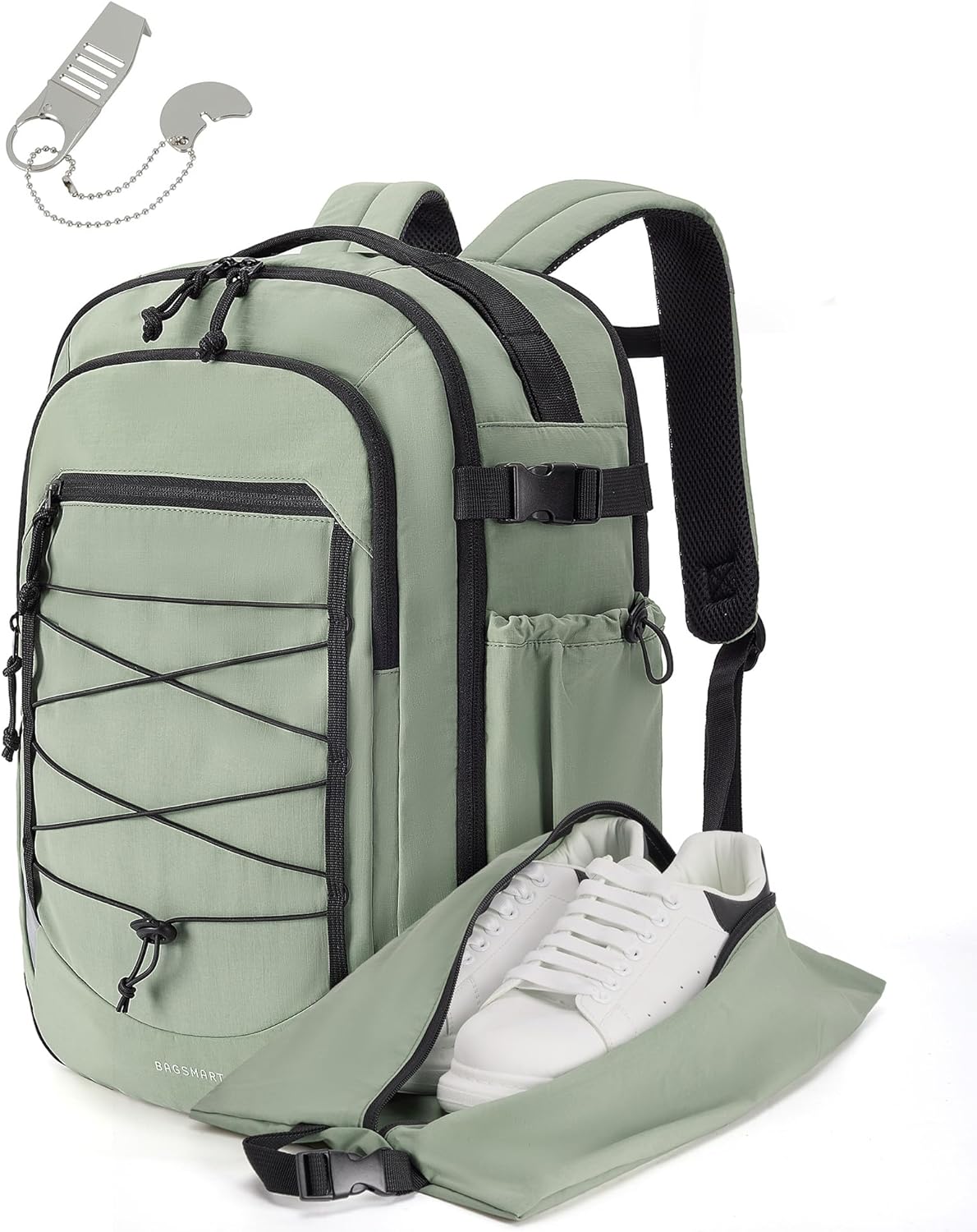 BAGSMART Carry On Travel Backpack, 17.3 Inch Large Travel backpack Carry On Flight Approved, Personal Item Backpack Travel Bag With Shoe Bag, 30L Water Resistant Casual Daypack, Green BAGSMART Carry On Travel Backpack, 17.3 Inch Large Travel backpack Carry On Flight Approved, Personal Item Backpack Travel Bag With Shoe Bag, 30L Water Resistant Casual Daypack, Green