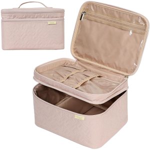 NISHEL Large Double Layer Travel Makeup Bag Women,...