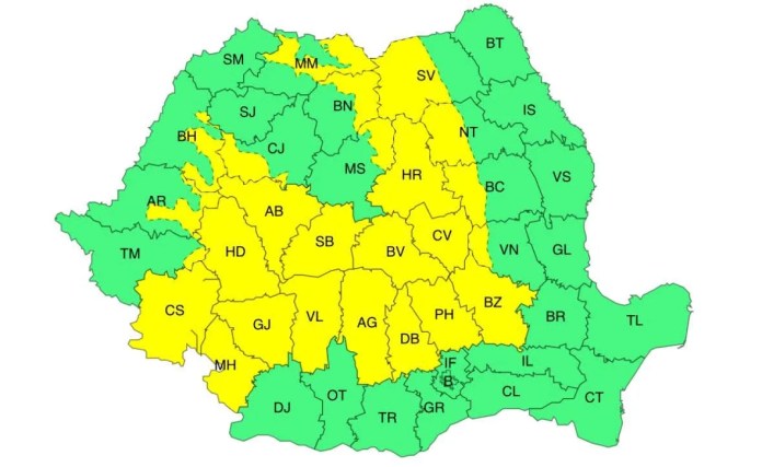 Cod galben de ploi torențiale, în Gorj Cod galben de ploi torențiale, în Gorj