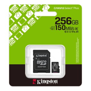 Tarjeta de Memoria KINGSTON Canvas Select Plus MicroSDXC 256GB Gen3 A1 150MB/s c/adaptador Tarjeta de Memoria KINGSTON Canvas Select Plus MicroSDXC 256GB Gen3 A1 150MB/s c/adaptador