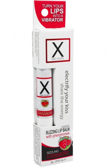 X On The Lips Buzzing Lip Balm w/Pheromones Sizzling Strawberry Flavor .75oz X On The Lips Buzzing Lip Balm w/Pheromones Sizzling Strawberry Flavor .75oz