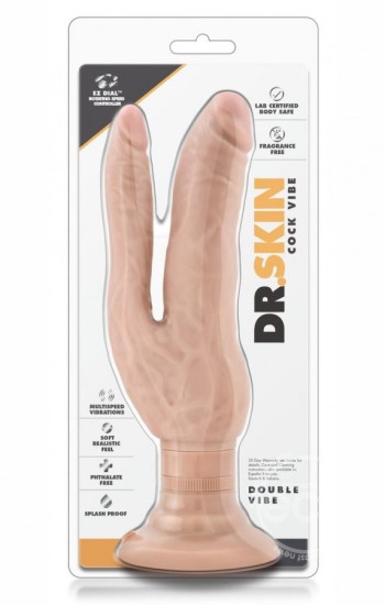 Dr. Skin Cock Vibes Dual Penetrating Vibrating Dildo 7in Vanilla Dr. Skin Cock Vibes Dual Penetrating Vibrating Dildo 7in Vanilla