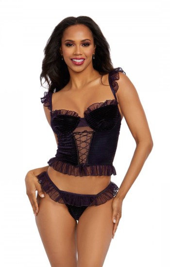 Smocked Velvet Underwire Bustier and Thong Set Smocked Velvet Underwire Bustier and Thong Set