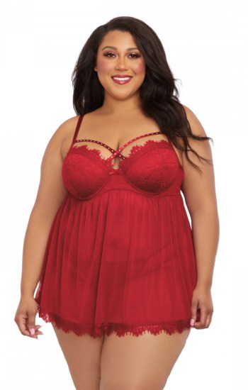 Strappy Push Up Babydoll with Rhinestone Detail Strappy Push Up Babydoll with Rhinestone Detail