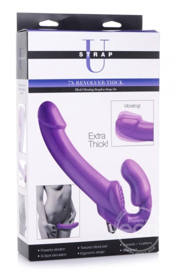 Strap U 7X Revolver Thick Vibrating Strapless Strap-On Dildo Purple Strap U 7X Revolver Thick Vibrating Strapless Strap-On Dildo Purple