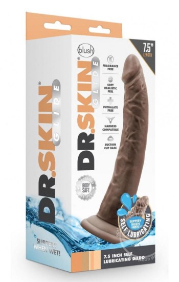 Dr. Skin Glide Self Lubricating Dildo 7.5in Chocolate Dr. Skin Glide Self Lubricating Dildo 7.5in Chocolate