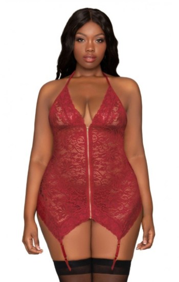 Stretch Lace Garter Slip & G-String Set Stretch Lace Garter Slip & G-String Set