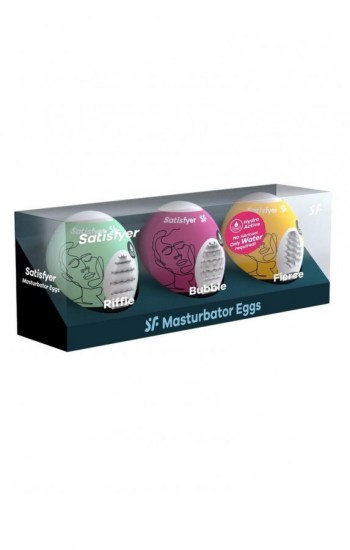 Satisfyer Masturbator Egg 3 Pack Riffle, Bubble, Fierce Satisfyer Masturbator Egg 3 Pack Riffle, Bubble, Fierce